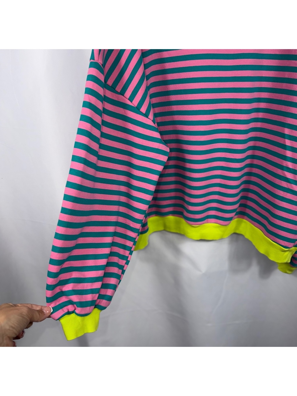 UEU 2XL Pink Teal Striped Oversized Sweatshirt - Picture 3 of 6